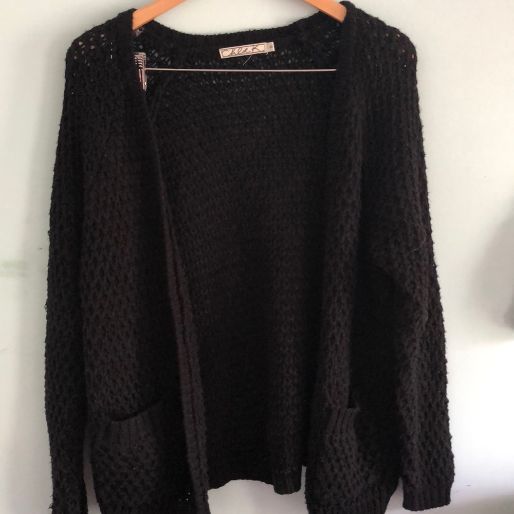 black open knit cardigan